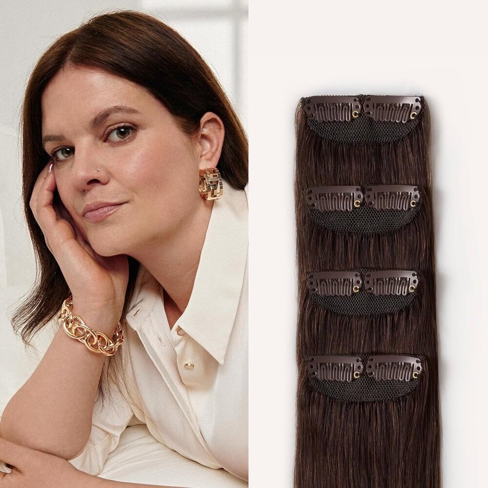 Remy Human Hair Clip-Ins for Scalp and Part Line Coverage 12" Chocolate Brown